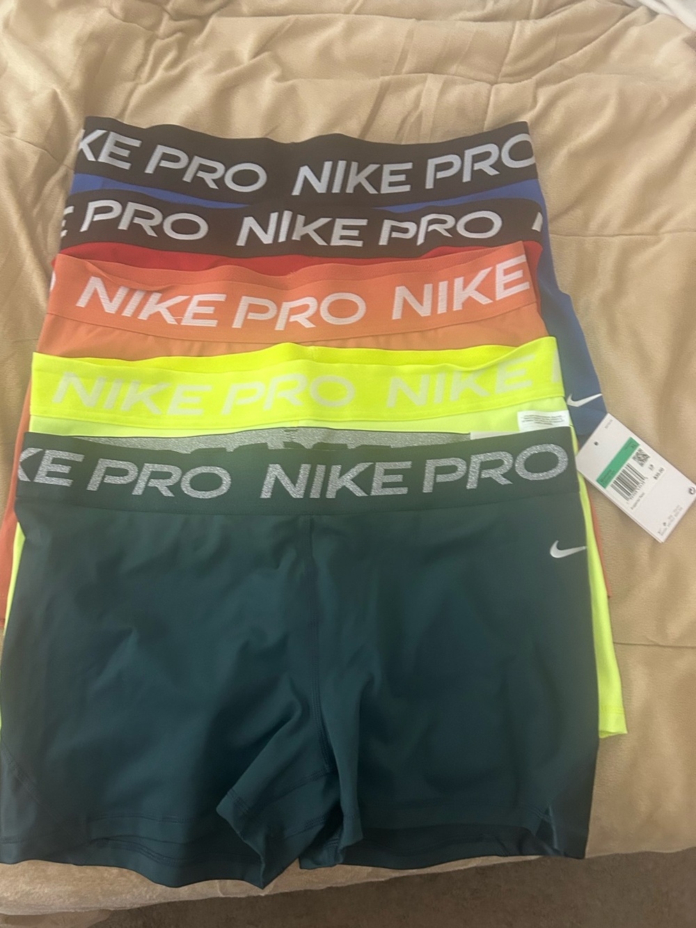 Women’s Nike Compression Shorts Bundle-Blue, Neon Yellow, Peach, Red, Army Green